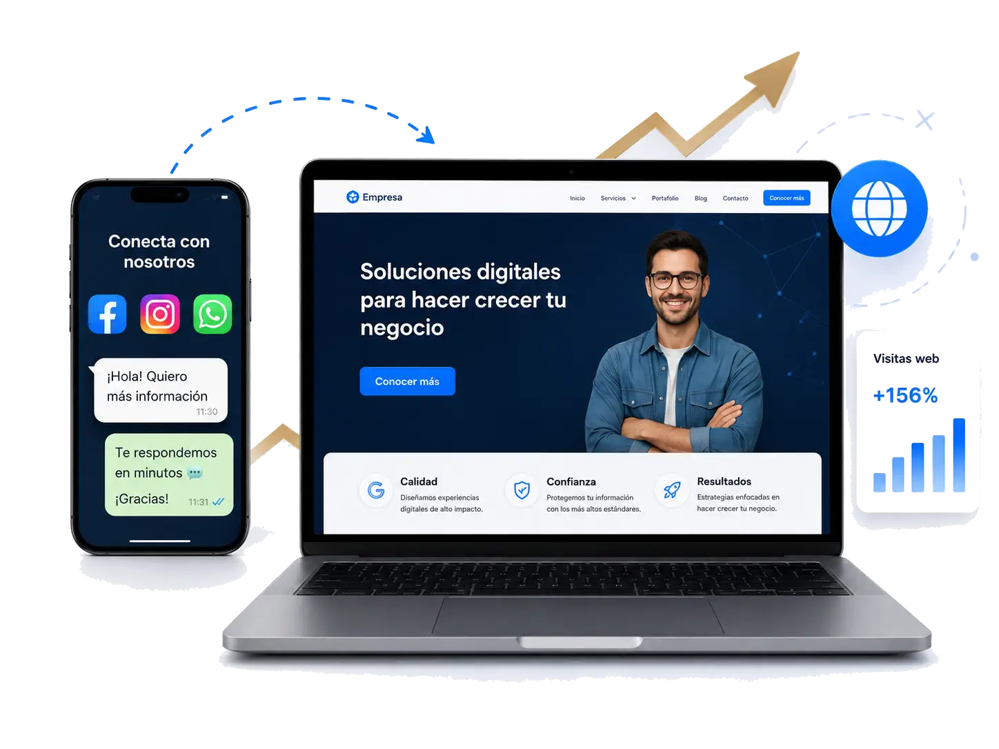 Mockup de soluciones digitales web para negocios